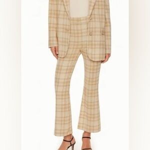 💛🌼 Aritzia Wilfred Sequence Plaid Flare Ankle Pants Wool Blend White Tan Sz 4